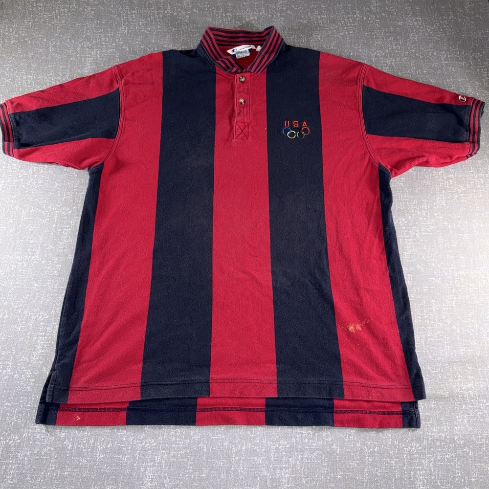 Vintage USA Olympic Team Shirt Mens 2XL Red Navy Striped Champion Polo 90s